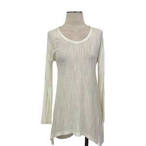 Zara- Ivory Slubbed Knit Long Sleeve Waterfall Hem Top Size Small